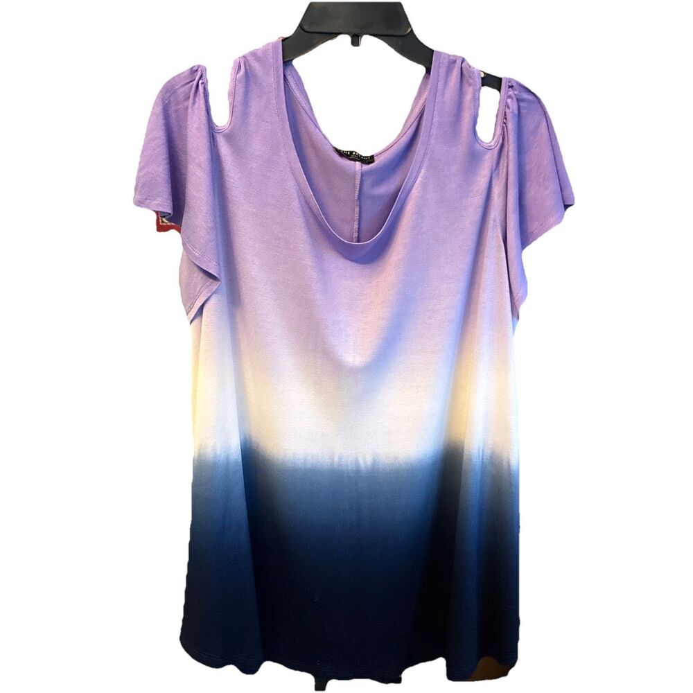 Women's Cold Shoulder Ombre Gradient Violent To Navy Blouse Plus Size 18/20